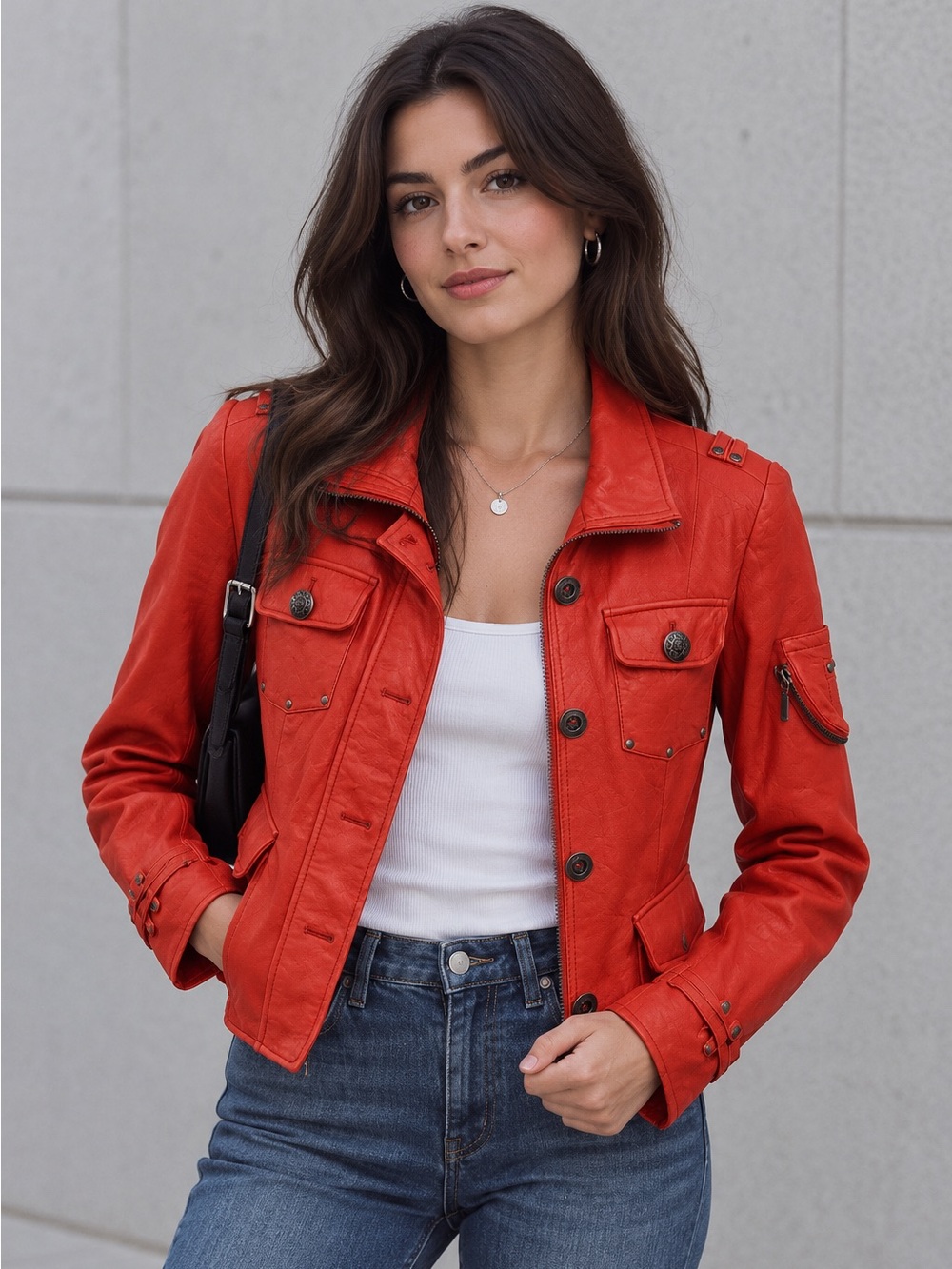 Danier Red Leather Military-Style Jacket XXS